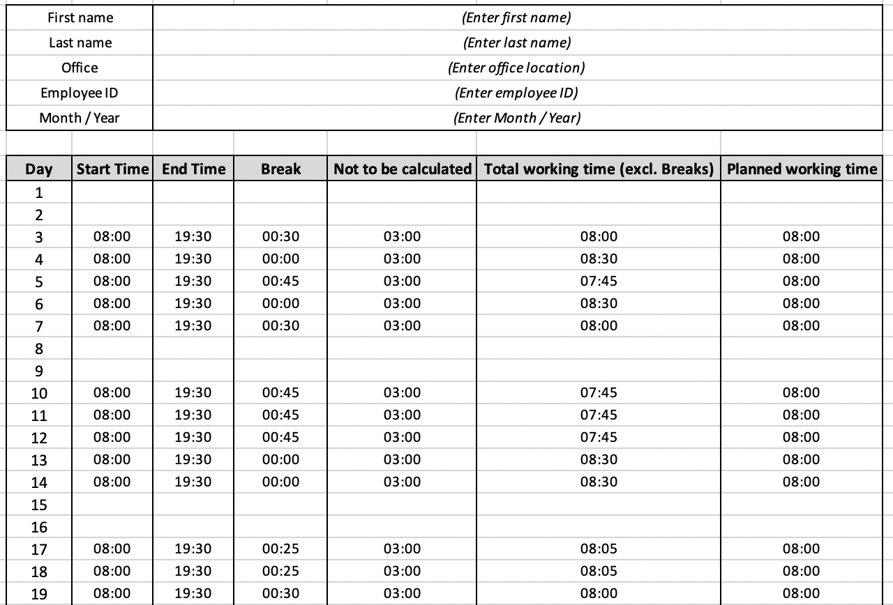 2024 Excel Timesheet Template For Employees   Kenjo HR Software Timesheet Table 